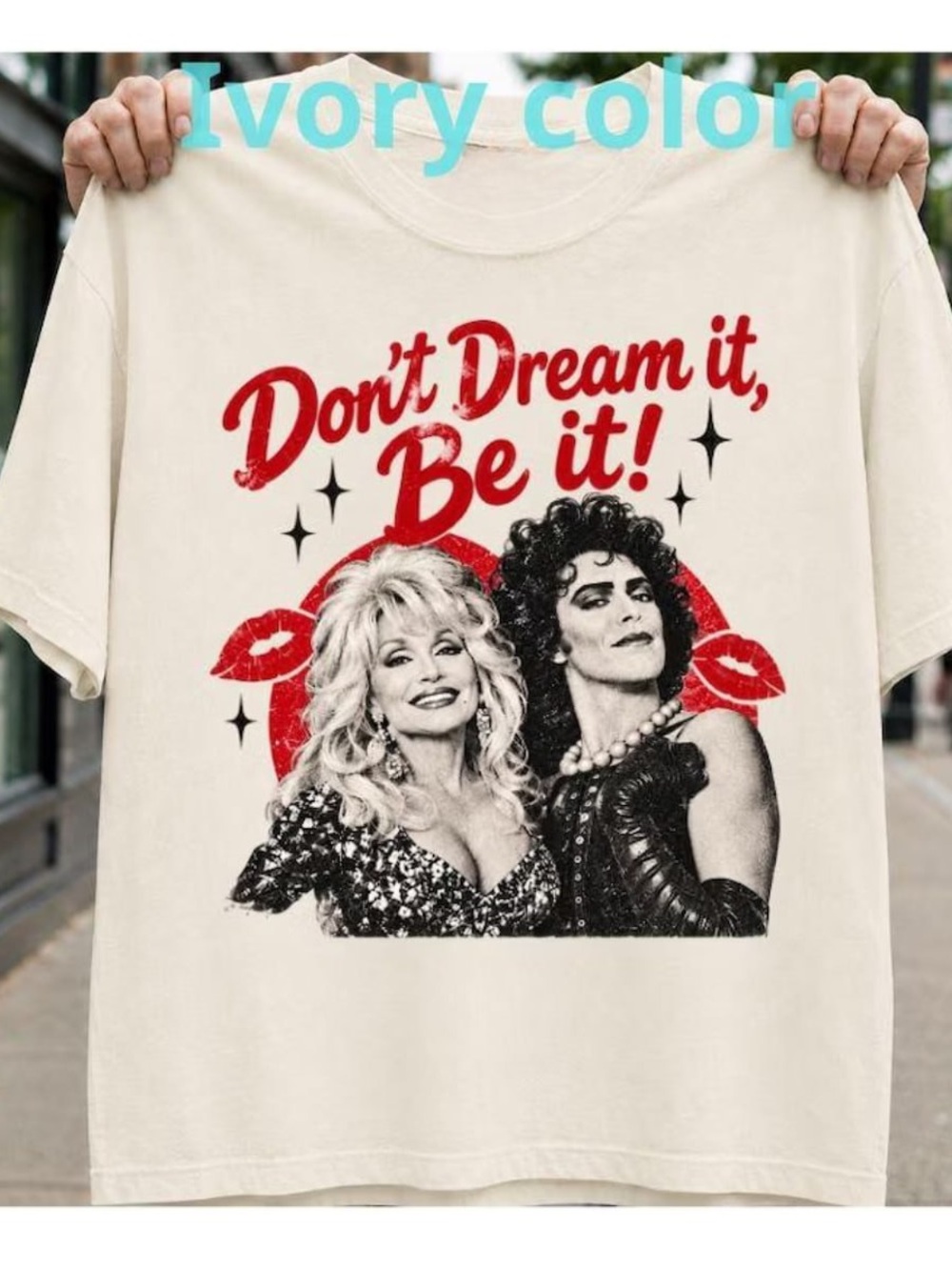 Comfort Colors Ivory Dolly Parton with Tim Curry Graphic Tee, Retro 90s Style